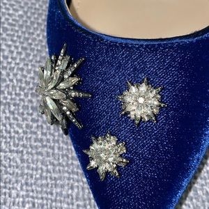 Blue velvet embellished evening heels